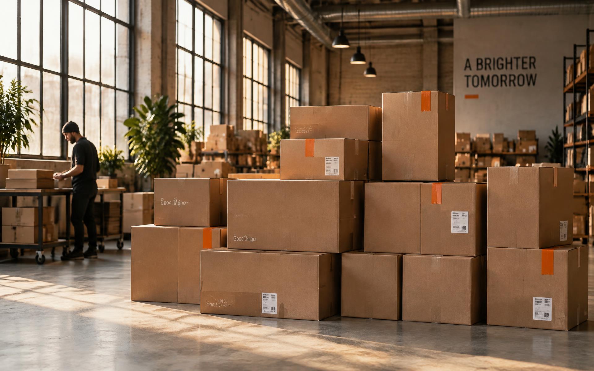 Versandfertige Kartonagen in der packfort Halle